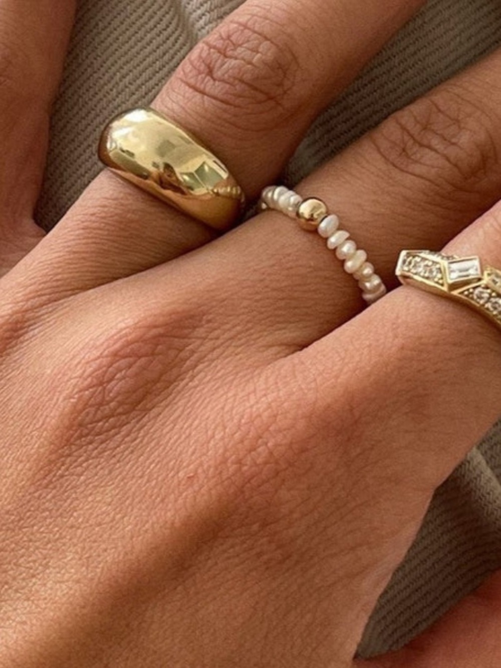 New | Kinn Biwa Gold Pearl Beaded Ring - Classic Stackable Pearl Ring